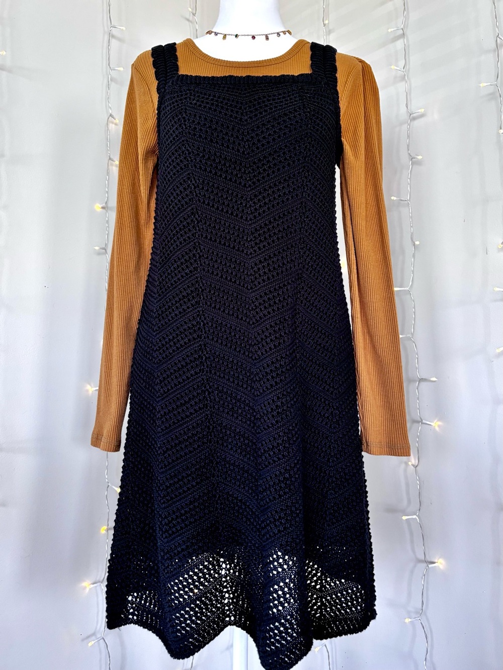 Black Crochet Knit Mini Dress NWT Layering Piece